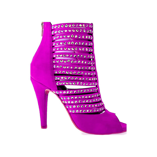 Sandalo donna Elizabeth Plus in camoscio fuxia con dettagli Swarovski Boreali, tronchetto elegante e alla moda.