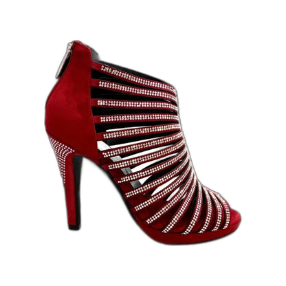 Sandalo a Tronchetto Da Donna in Morbido Camoscio Rosso Con Swarovski Boreali ELSY Plus Wish Dance, dettaglio chiusura