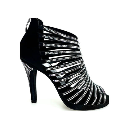 Sandalo a Tronchetto Da Donna in Raso Seta Nero Con Swarovski Boreali ELSY Plus Wish Dance, vista laterale