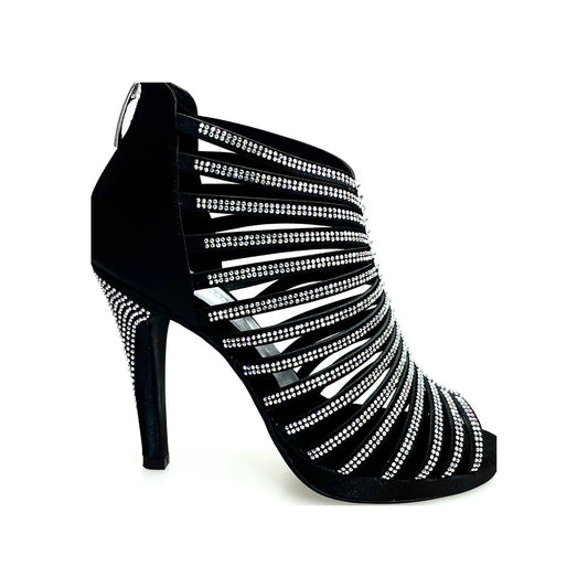 Sandalo a Tronchetto Da Donna in Raso Seta Nero Con Swarovski Boreali ELSY Plus Wish Dance, vista laterale