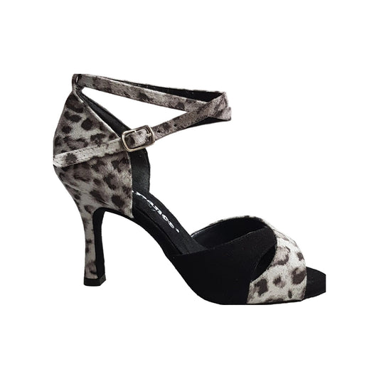 Sandalo donna Wish Dance Shop Elison QB 32QB NA in tessuto maculato grigio e camoscio nero, dettaglio del design elegante