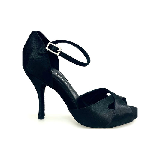 Scarpa da ballo Wishdance Ely QA 32QA B in raso nero con cinturino singolo e tacco spillo, design elegante e comodo per donne