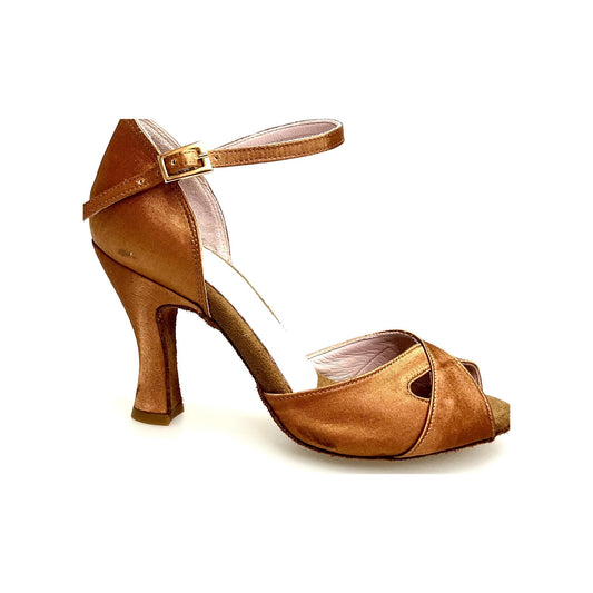 Scarpa Wishdance Ely QA donna in raso bronzo con cinturino alla caviglia e tacco rocchetto, dettaglio elegante e sofisticato