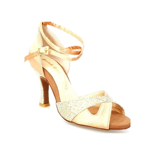 Scarpa Basica da Donna in Raso Carne e Prisma Boreale Oro Ely QB Wish Dance, vista laterale