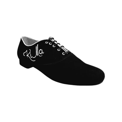 Scarpa da uomo Wish Dance Shop Esteban MS07 KIMA stringata Oxford in camoscio nero con ricamo bianco e forma tonda