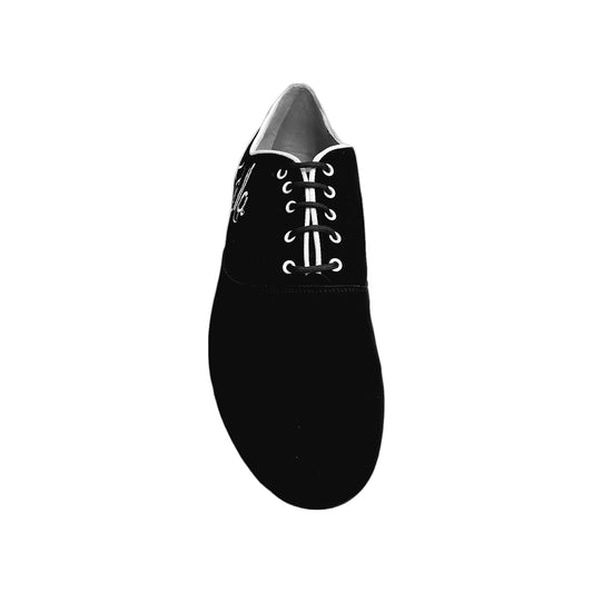 Esteban (MS07) KIMA - Stringata da Uomo chiusura Mod. Oxford in Camoscio Nero Ricamo Kima Bianco Forma Tonda, vista laterale