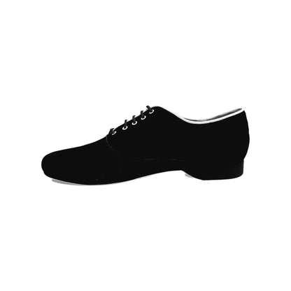 Scarpa da uomo Esteban KIMA in camoscio nero con ricamo bianco, mod. Oxford, forma tonda, chiusura stringata.