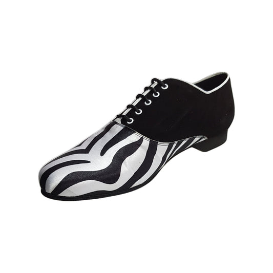 Esteban (MS07) KIMA - Stringata da Uomo chiusura Mod. Oxford in Camoscio Nero e Raso seta Zebrato Ricamo, vista frontale