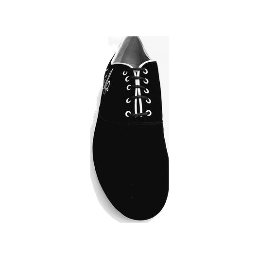Esteban (MS07) KIMA - Stringata da Uomo chiusura Mod. Oxford in Camoscio Nero Ricamo Kima Bianco Forma Tonda, vista laterale
