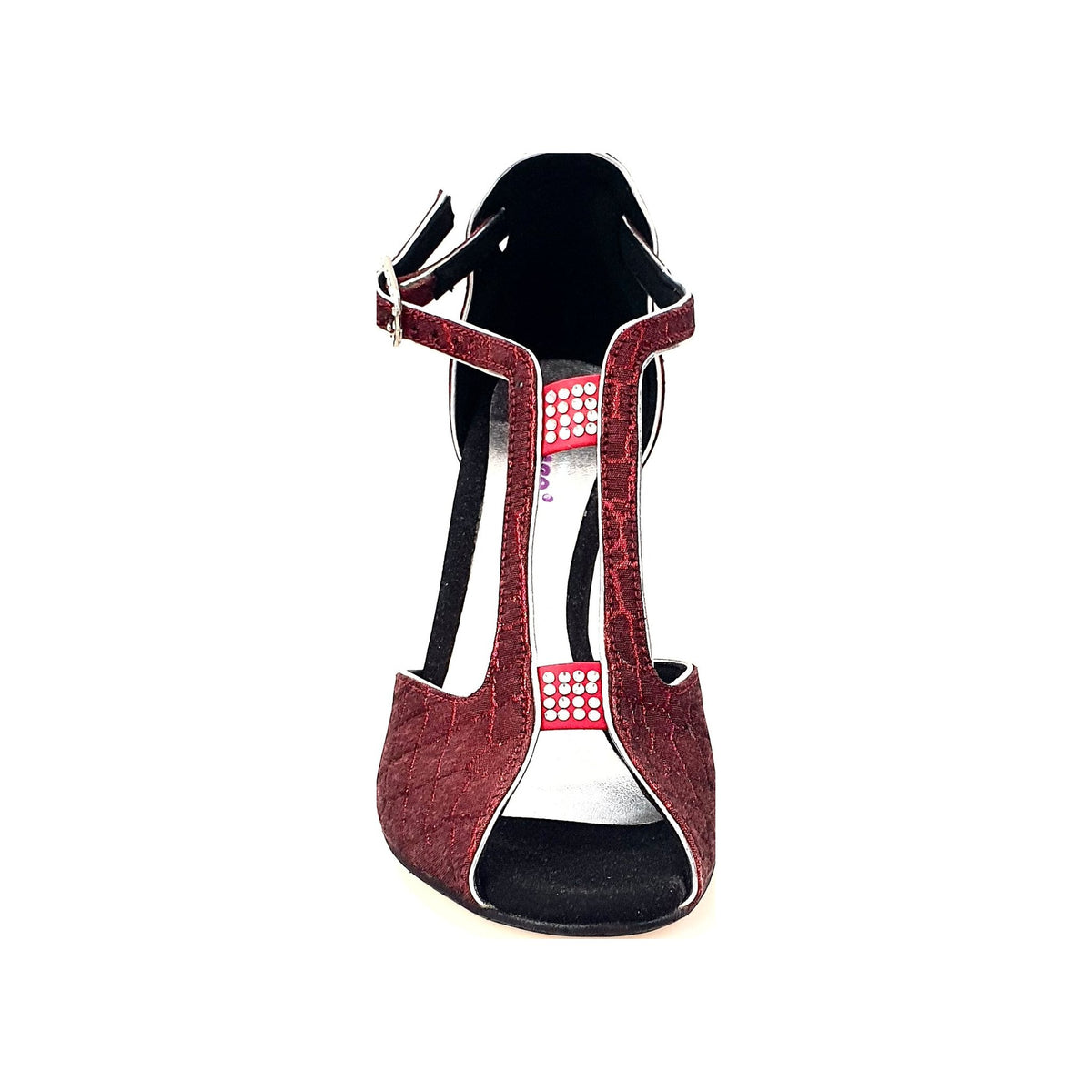 Scarpa da donna Wishdance Fascino 401 in sunset rosso con profili in lurex argento e tacco a spillo smaltato nero