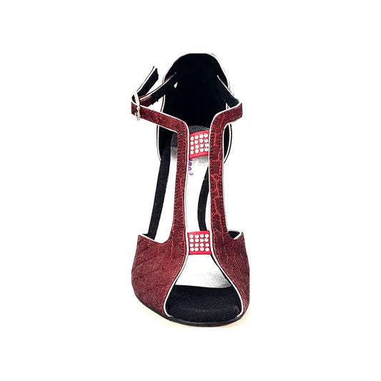 Scarpa da donna Wishdance Fascino 401 in sunset rosso con profili in lurex argento e tacco a spillo smaltato nero