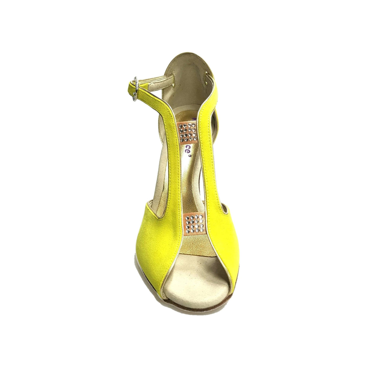 Sandalo da Donna in Camoscio Giallo Lemon Profili Oro Tacco Laminato Oro Fascino Wish Dance, vista tre quarti