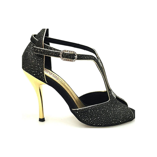 Scarpa da donna Wishdance Fascino (401) in Felix oro con tacco a spillo laminato oro, elegante e lucida.