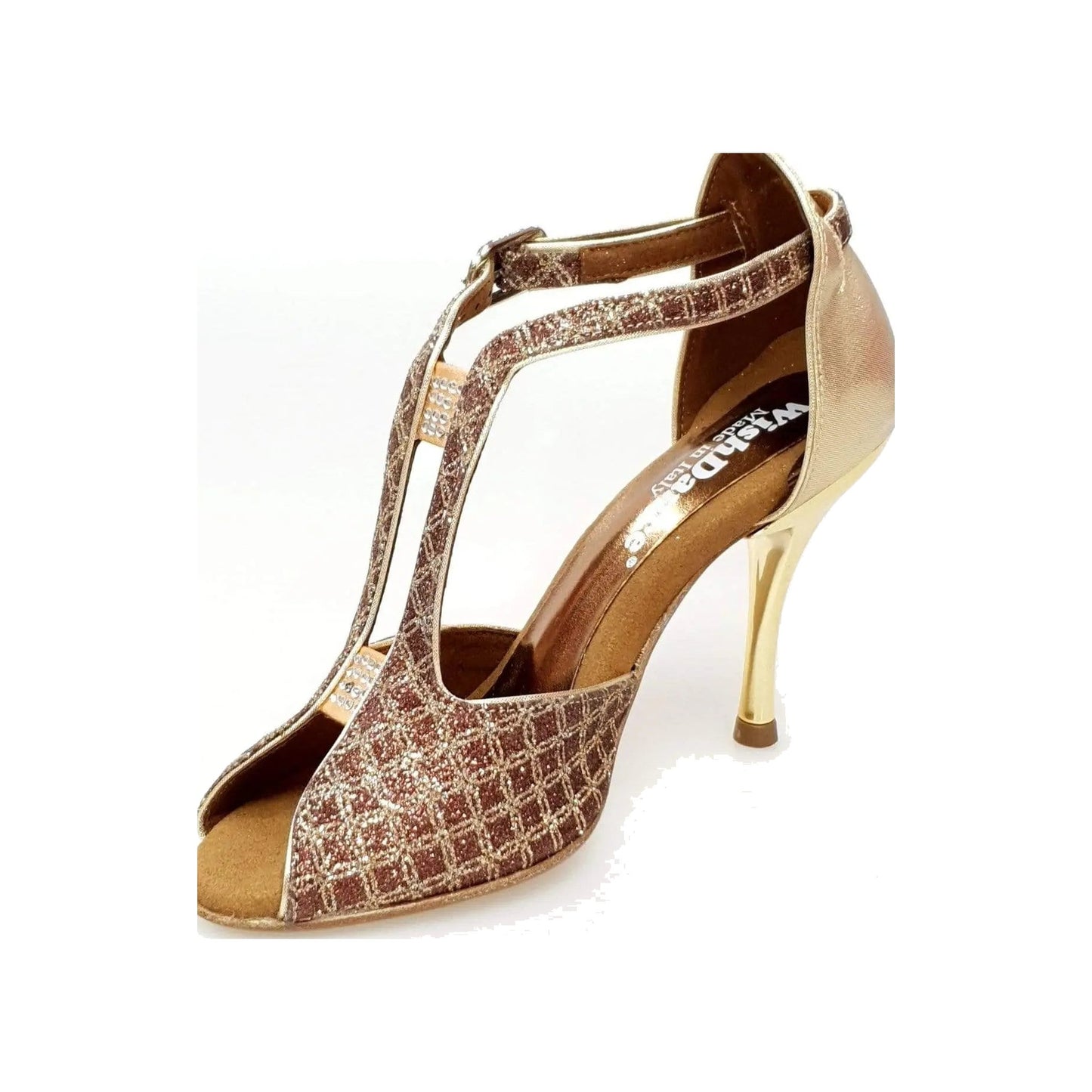 Scarpa da Donna in Net Glitter e Lurex Oro Fascino Wish Dance, vista laterale
