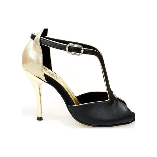 Scarpa da Donna in Pelle Nera e Lurex Oro ELIDE Wish Dance, vista laterale
