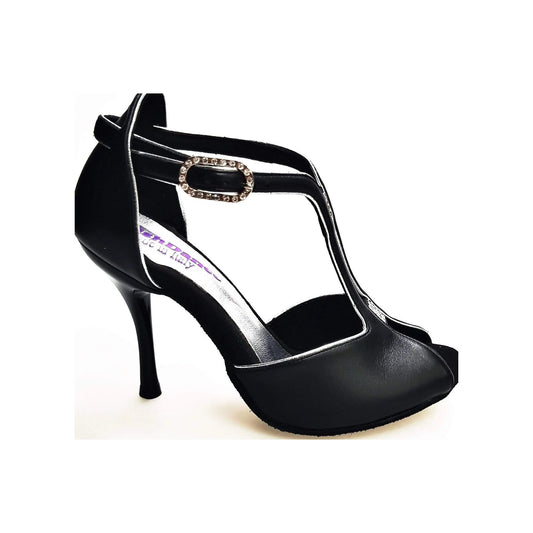Scarpa da Donna in Pelle Nera Tacco a Spillo Smaltato nero ELIDE Wish Dance, vista laterale