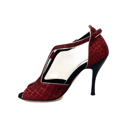 Scarpa donna Wishdance Fascino 401 in Sunset Rosso, elegante e comoda, vista laterale con dettagli colorati e suola bianca.