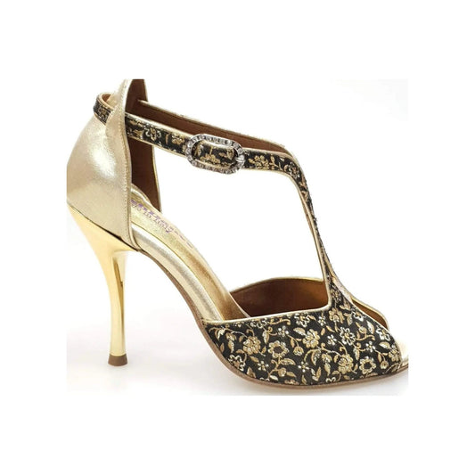 Scarpa donna Wishdance Fascino (401) in tessuto veneziano fiorato oro con tallone in lurex oro, elegante e brillante.