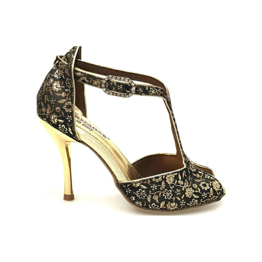 Scarpa donna Fascino (401) in tessuto veneziano fiorato oro, modello elegante e raffinato di Wishdance
