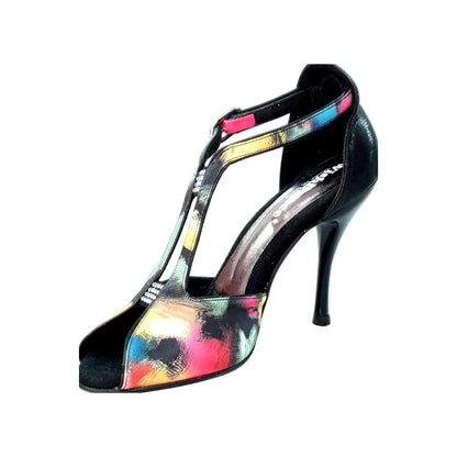 Scarpa donna Wishdance Fascino (401) in tessuto nero con dettagli Picasso e tallone lurex nero, tacco a spillo smaltato nero