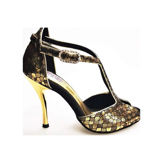 Scarpa da donna Wishdance Fascino (401) in tessuto con motivo a scale oro, elegante e alla moda.