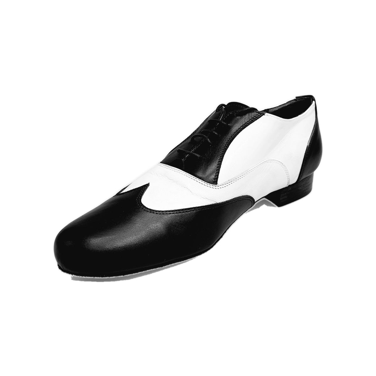 Scarpa stringata Fred MS12 in pelle nera e bianca, forma tonda, modello Oxford, elegante e classica.