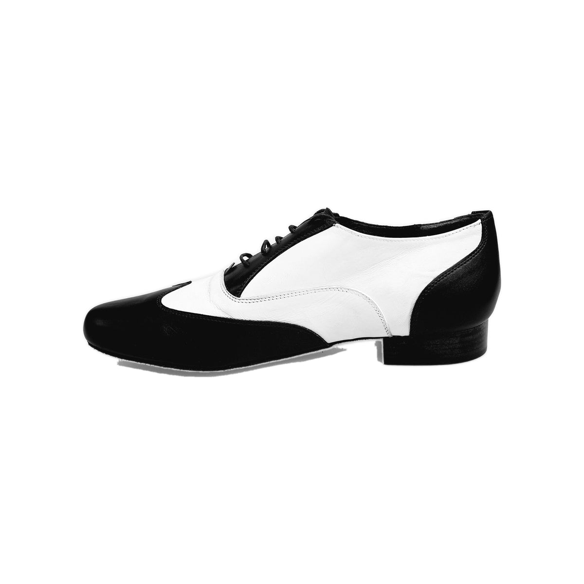 Scarpa Fred MS12 in pelle nera e bianca, modello Oxford con punta tonda, scarpa stringata coda di rondine in stile elegante.