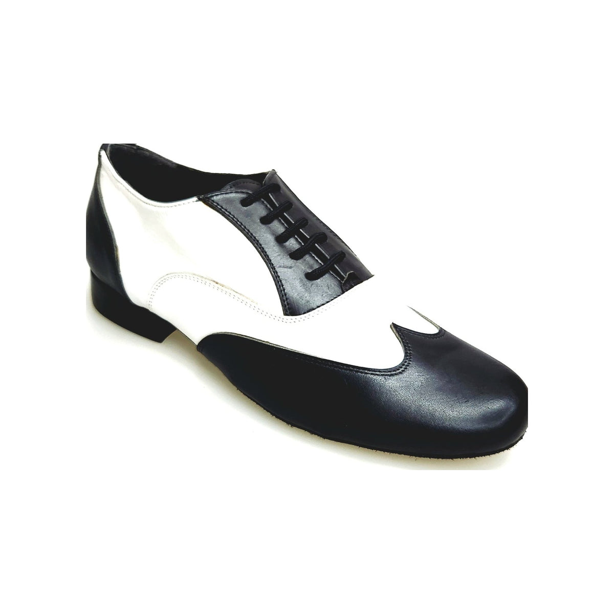 Stringata Coda di Rondine Mod. Oxford Scarpa in Pelle Nera e Pelle Bianca Forma Tonda Fred Wish Dance, vista laterale