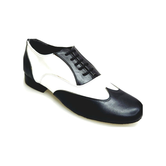 Stringata Coda di Rondine Mod. Oxford Scarpa in Pelle Nera e Pelle Bianca Forma Tonda Fred Wish Dance, vista laterale