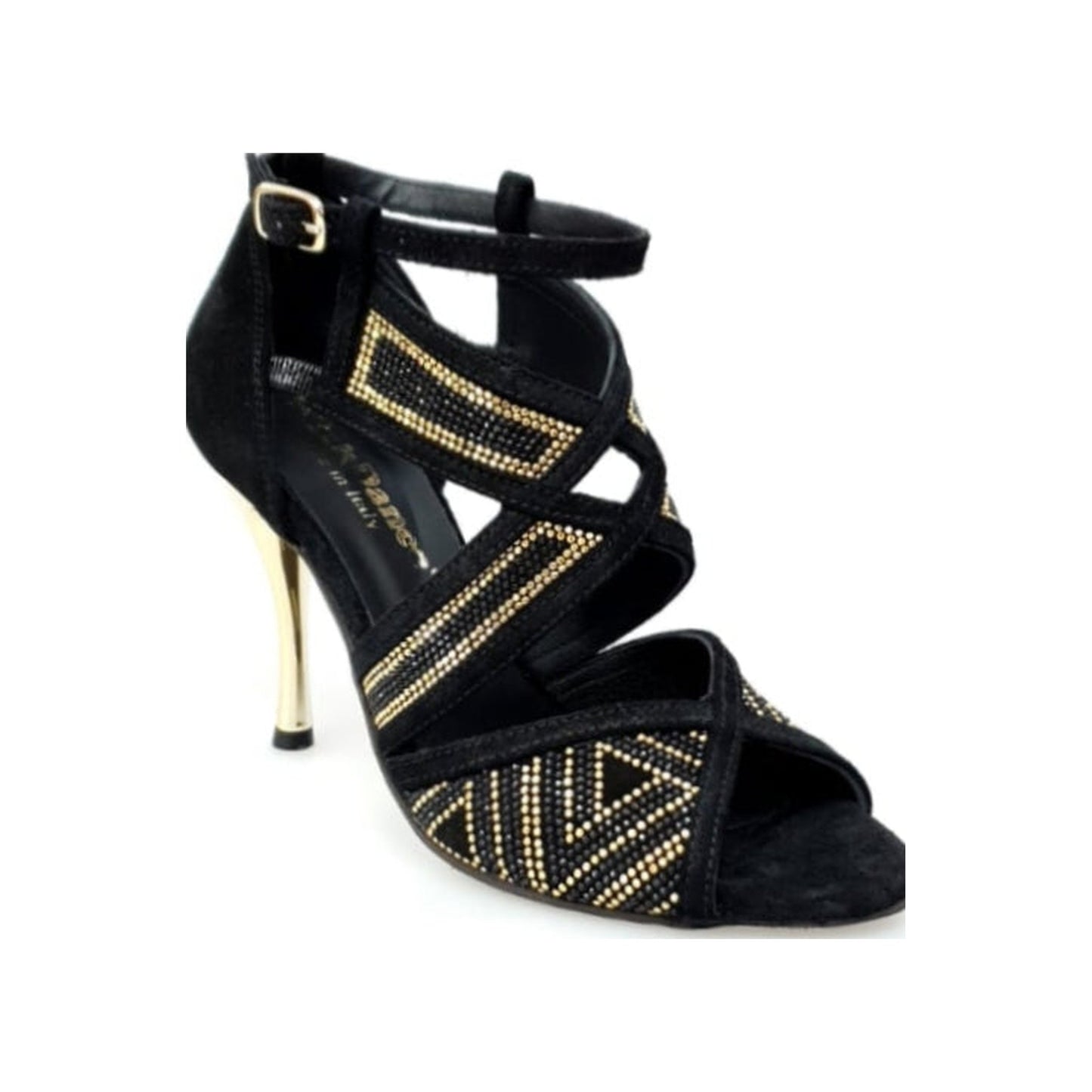 Scarpa da donna in Camoscio Nero e Miniborchie Oro e Swarovski Neri JULIJA Wish Dance, vista laterale