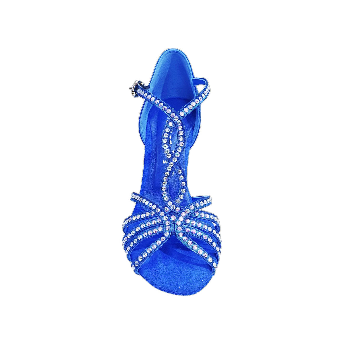 Scarpa da donna Infinity BI-Flex in lurex blu royal e camoscio con Swarovski, suola extraflex per danza e competizione.