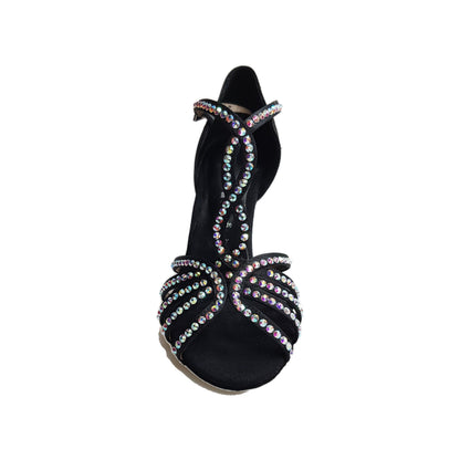 Scarpa da donna Infinity BI-Flex in raso di seta nero con Swarovski parziali avanti e suola extraflex per competizione.