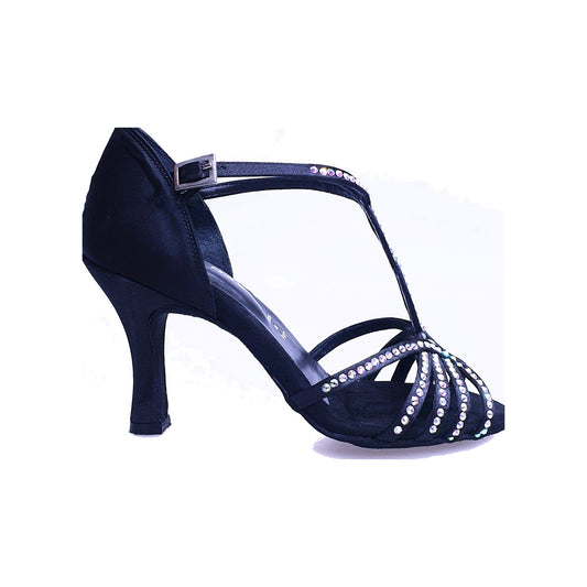 Scarpa da donna Infinity BI-Flex in raso di seta nero con Swarovski parziali anteriori e suola extraflex per competizioni.