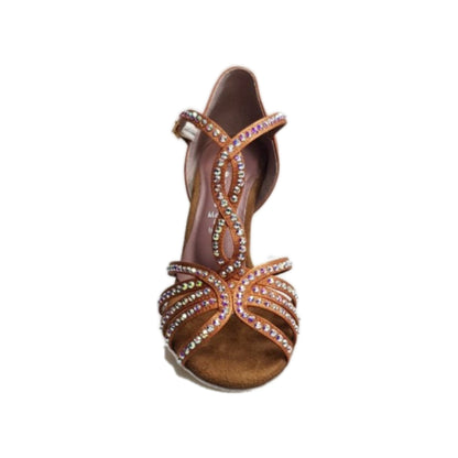 Scarpa da donna Infinity (BI-Flex) in raso seta bronzo con Swarovski parziali, suola extraflex per danza competitiva