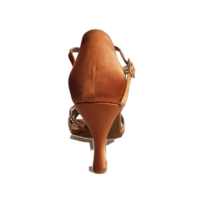 Scarpa da donna Infinity BI-Flex in raso seta bronzo con dettagli Swarovski parziali e suola extraflex per competizione.