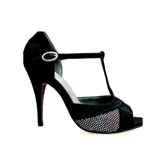 Scarpa in Camoscio Nero e Rachele Boreale Multicolor Tacco a Spillo Sottile JANIS F.626 Wish Dance, vista laterale