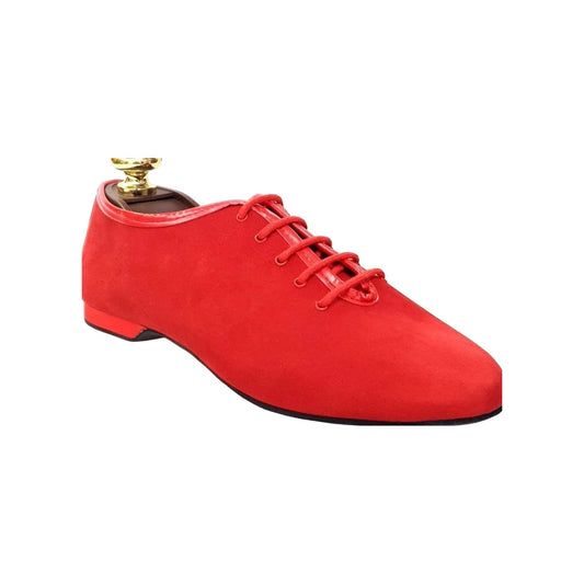 Scarpa Jazz 03 da allenamento in camoscio rosso, scarpa da danza Wish Dance Shop con suola flessibile e design elegante.