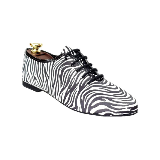 Scarpa Jazz in Raso Seta Fantasia Zebrata Profilo Vernice Nera Jazz 03 Zebra Wish Dance, vista laterale