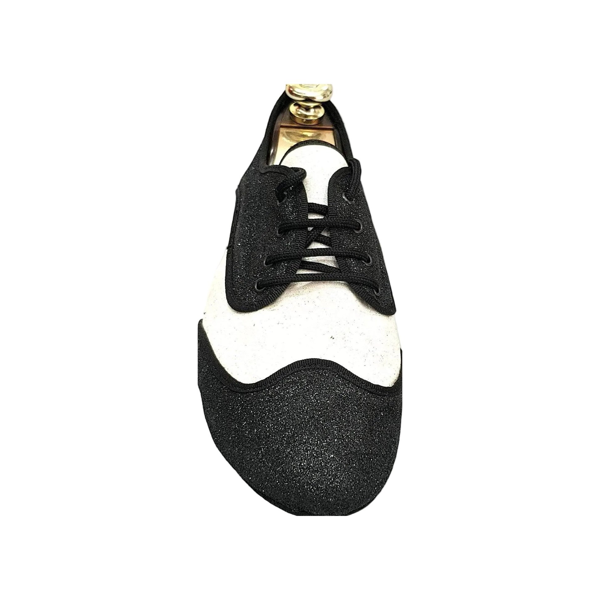 Scarpa jazz Billie Mambo Wish Dance Shop con glitter nero e bianco, profilo nero, per danza e spettacolo.