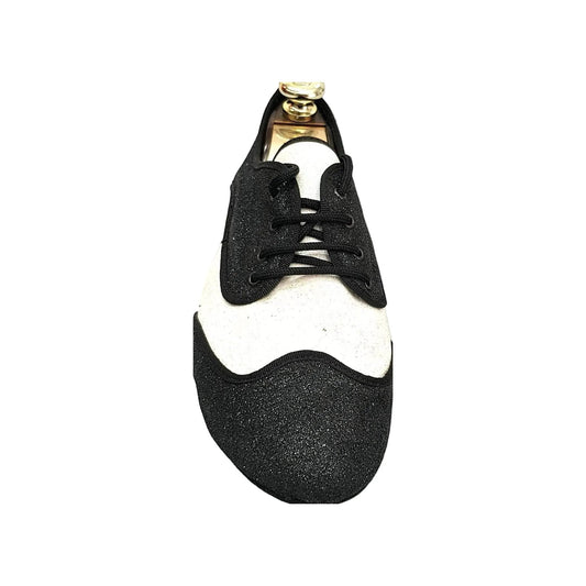 Scarpa jazz Billie Mambo Wish Dance Shop con glitter nero e bianco, profilo nero, per danza e spettacolo.