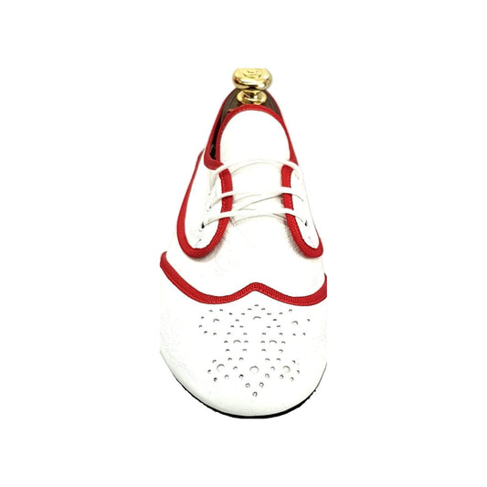 Pachanga Caribe Jazz 07 in pelle bianca con profilo rosso, scarpe da ballo Wish Dance Shop con suola in gomma.