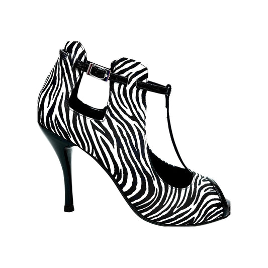 Scarpa in Raso Seta Disegno Zebra Jenny Wish Dance, nero, vista laterale