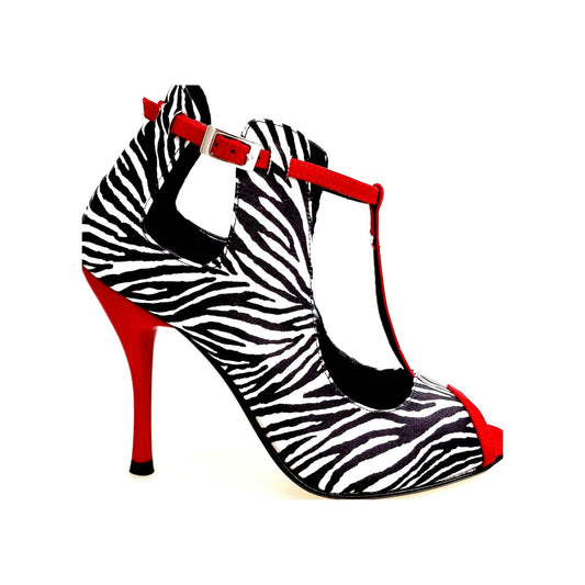 Scarpa in Raso Seta Disegno Zebra Jenny Wish Dance, rosso, vista laterale