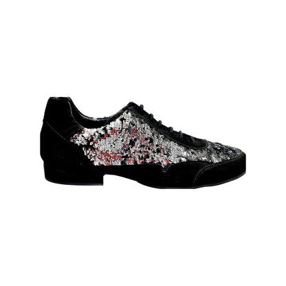 Sneaker da Uomo Camoscio Nero Paillettes Argento Nero Joop Wish Dance, vista laterale