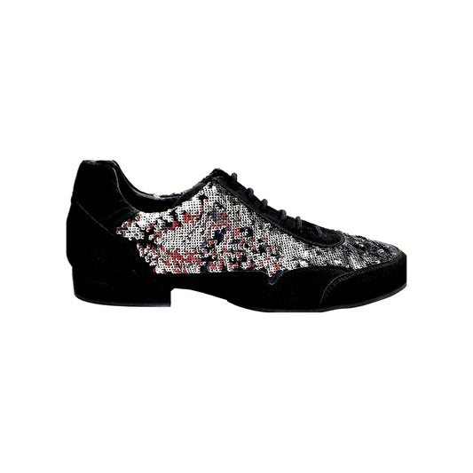 Sneaker da Uomo Camoscio Nero Paillettes Argento Nero Joop Wish Dance, vista laterale