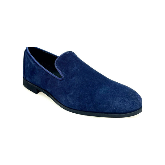 Mocassino da Uomo in Camoscio Blu Notte Foderato in Vera Pelle Italiana sottopiede ortopedico confort Joy, vista laterale