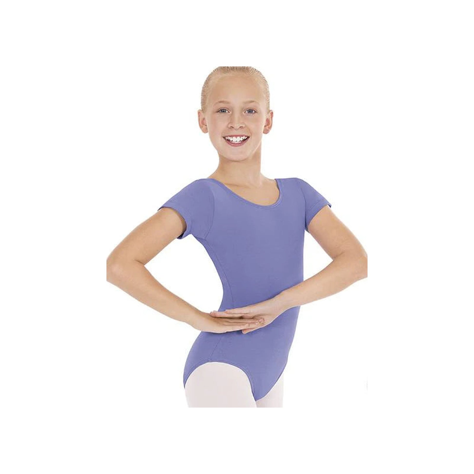 Body danza classica per bambina in lycra cotone, con pettorina antisudore, colore lilla, marca Wish Dance Shop.
