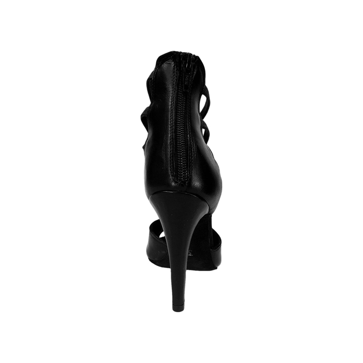 Sandalo donna Lilith Zip in pelle nera con zip sul tallone ed elastici neri, scarpa elegante e comoda di Wish Dance Shop