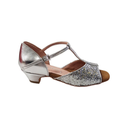 Scarpa da bambina Wishdance Linda in glitter argento con tallone e tacco in pelle argentata, design elegante e confortevole