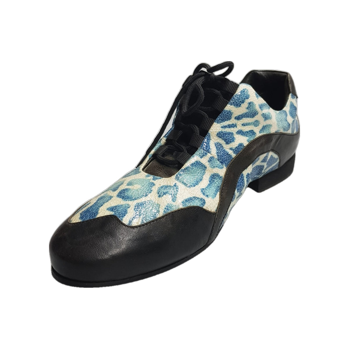 Scarpa da Uomo Pelle Nera Razza Blu Louis Wish Dance, vista tre quarti